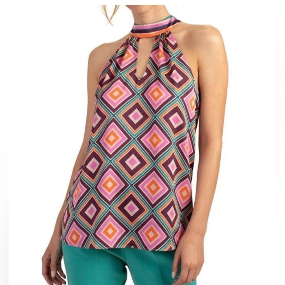 ✨ Trina Turk Amiable Halter Top Geometric Print Tie Neck NWT ✨